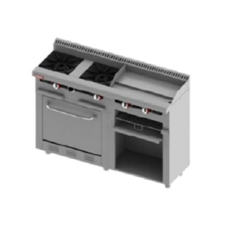 Estufa Comercial 2 Quemadores + Plancha + Gratinador + Horno a Gas H2-GA-MINI (Aquiles) DELTA