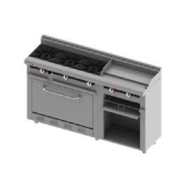 Estufa Comercial 3 Quemadores + Plancha + Gratinador + Horno a Gas H3-GA-MINI (Aquiles) DELTA