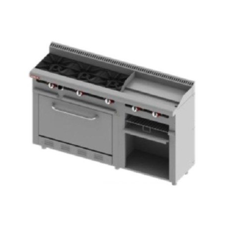 Estufa Comercial 3 Quemadores + Plancha + Gratinador + Horno a Gas H3-GA-MINI (Aquiles) DELTA