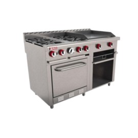 Estufa Comercial 4 Quemadores + Plancha + Gratinador + Horno a Gas H4-GA-MASTER (Aquiles) DELTA