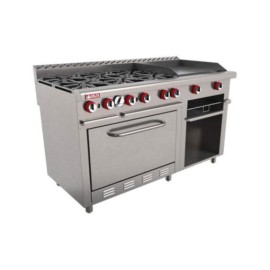 Estufa Comercial 6 Quemadores + Plancha + Gratinador + Horno a Gas H6-GA-MASTER (Aquiles) DELTA