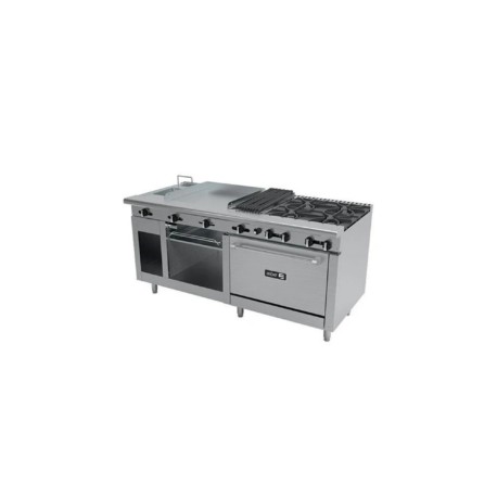 Estufa Múltiple 4 Quemadores, Plancha, Asador, Gratinador, Freidora, Horno AMR-72 ASBER