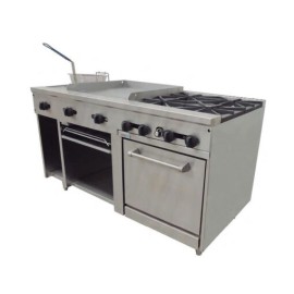 Estufa Múltiple 4 Quemadores, Plancha, Gratinador, Freidora, Horno AMR-60 ASBER