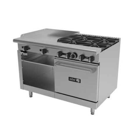 Estufa Múltiple 4 Quemadores, Plancha, Gratinador, Horno AMR-48 ASBER
