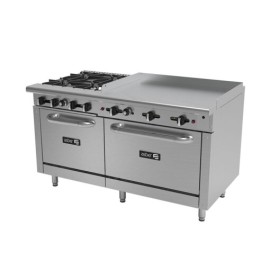 Estufa Multiple Industrial 4 Quemadores, Plancha y 2 Hornos AEMR-2-G36-B4-60-H ASBER