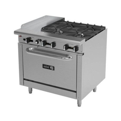 Estufa Multiple Industrial 4 Quemadores, Plancha y Horno AEMR-G12-B4-36 ASBER