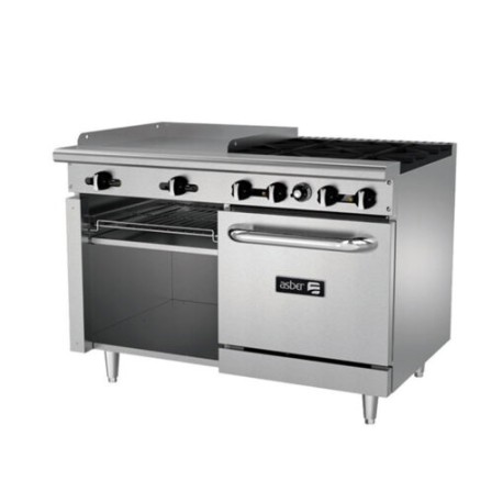 Estufa Multiple Industrial 4 Quemadores, Plancha, Gratinador y Horno AEMR-G24-B4-48-H ASBER